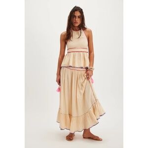 NWT!! FREE PEOPLE Island Time Embroidered Set Skirt Halter Top Gauzy Small